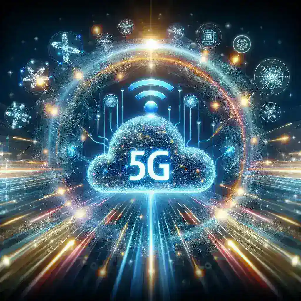 "Illustration depicting the integration of 5G technology with hybrid serverless systems, showcasing enhanced connectivity and performance for modern applications."