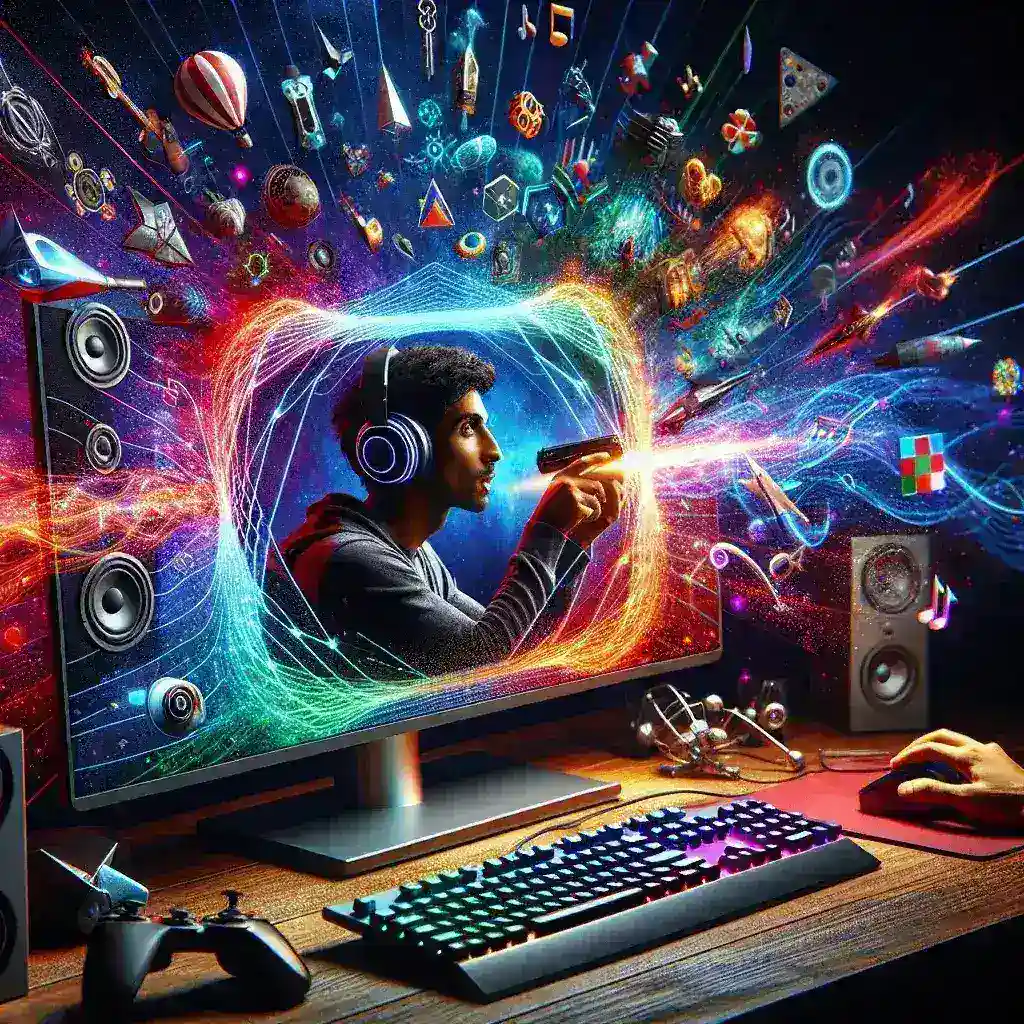 What advantages do monitors with integrated spatial audio systems provide for gaming and media consumption?