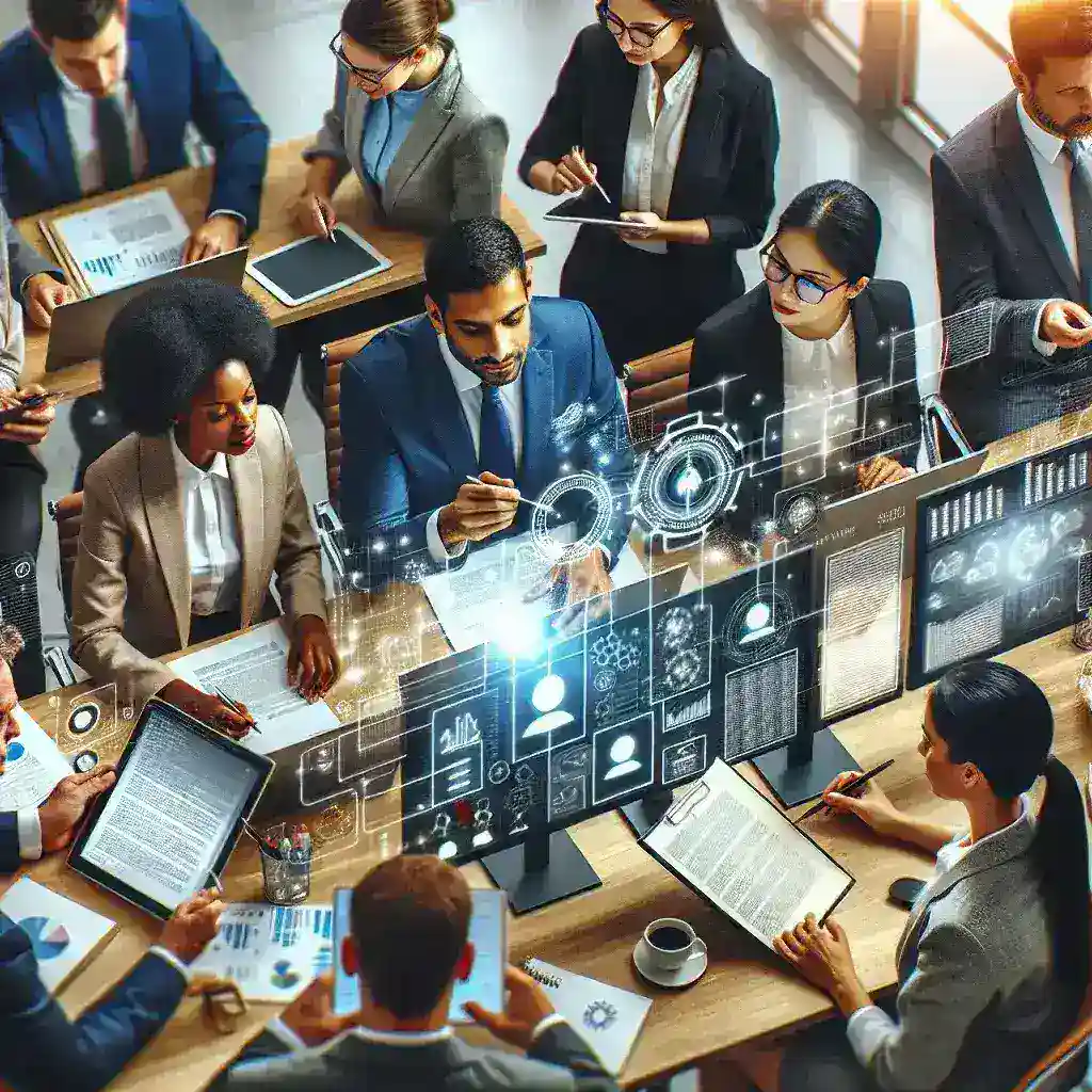 "Two professionals collaborating in Google Docs using AI-powered live co-writing features for efficient corporate drafting."
