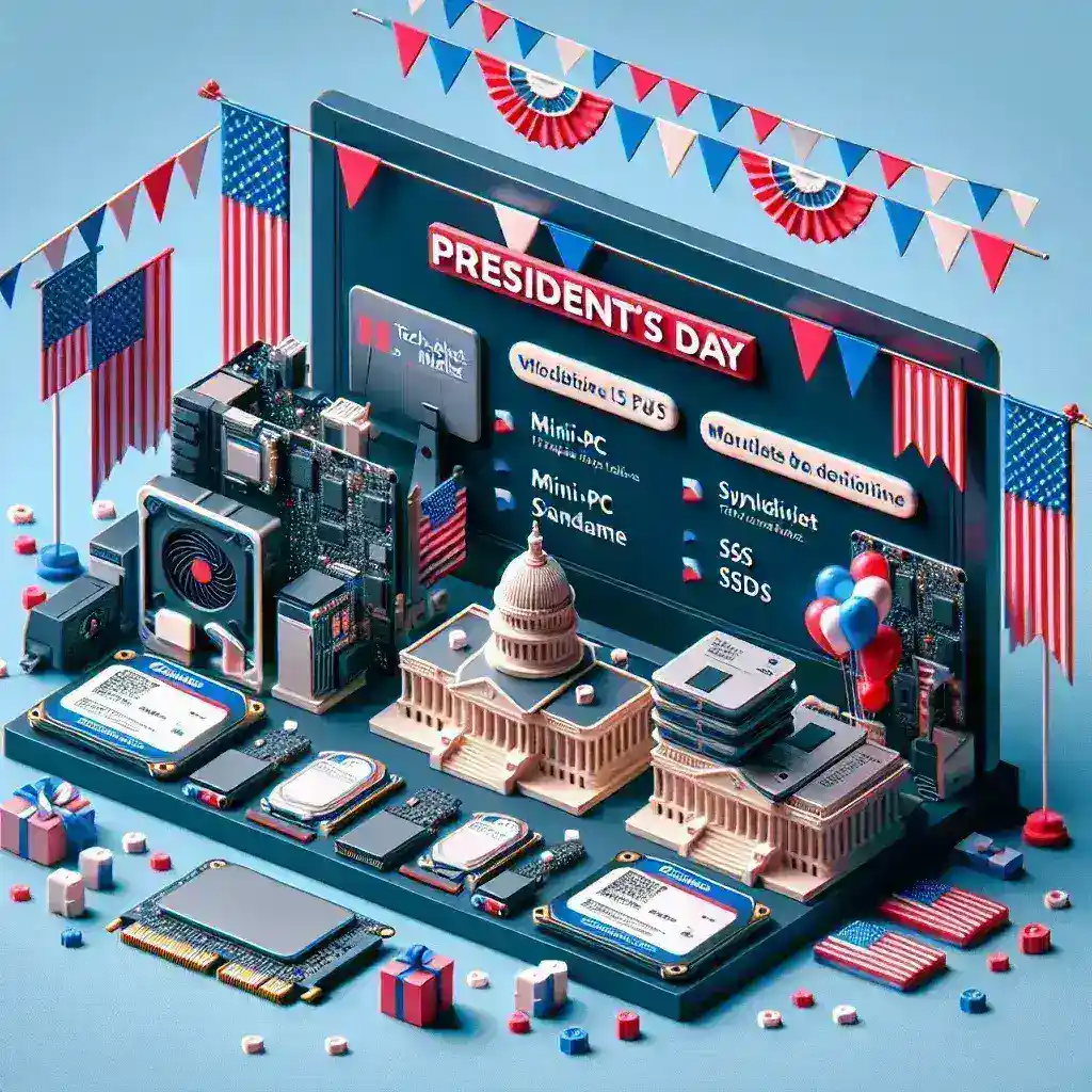 "Presidents' Day mini-PC and SSD deals showcased at U.S. tech market event, highlighting discounted prices and innovative technology for consumers."
